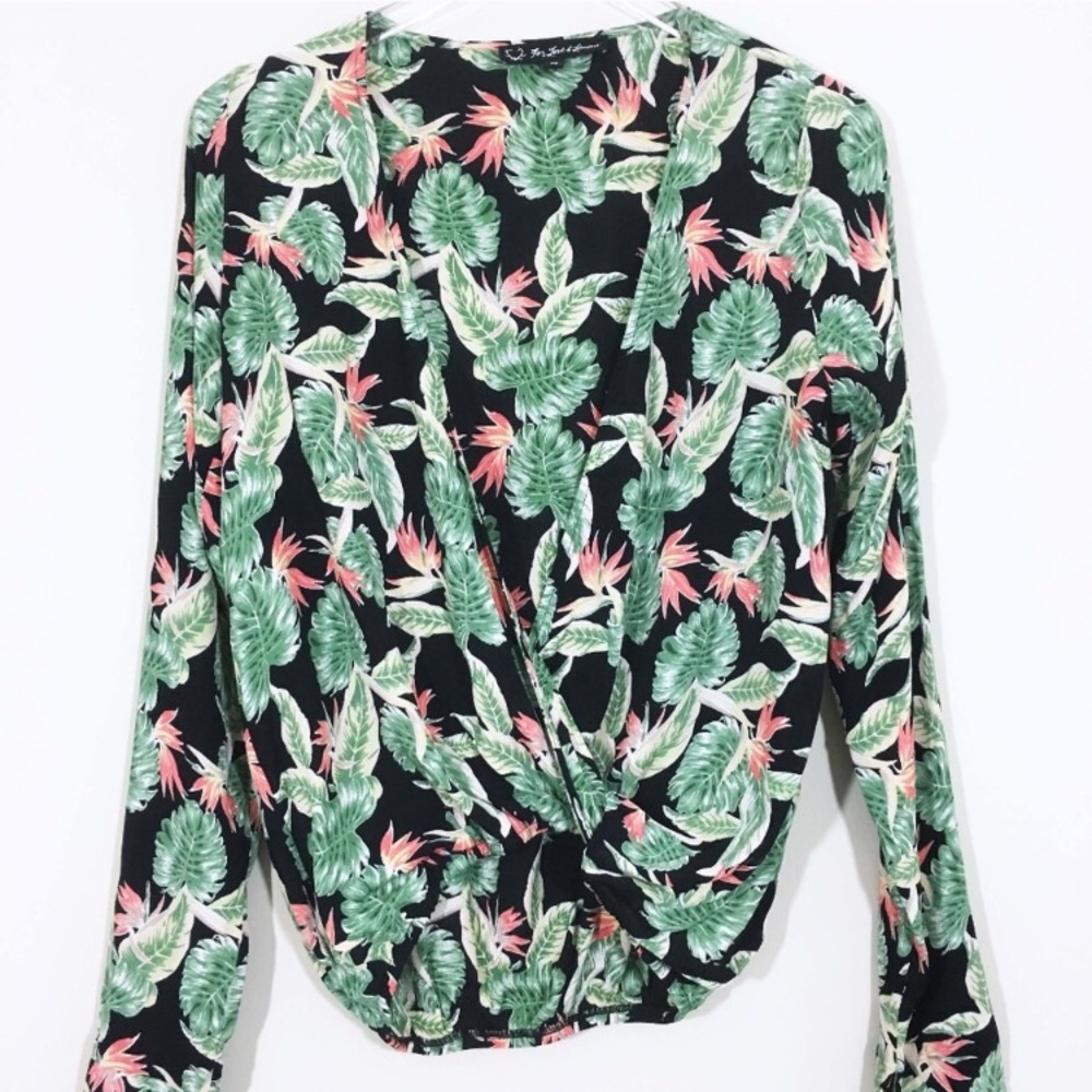For Love And Lemons Leafy Green and Pink Crop Top